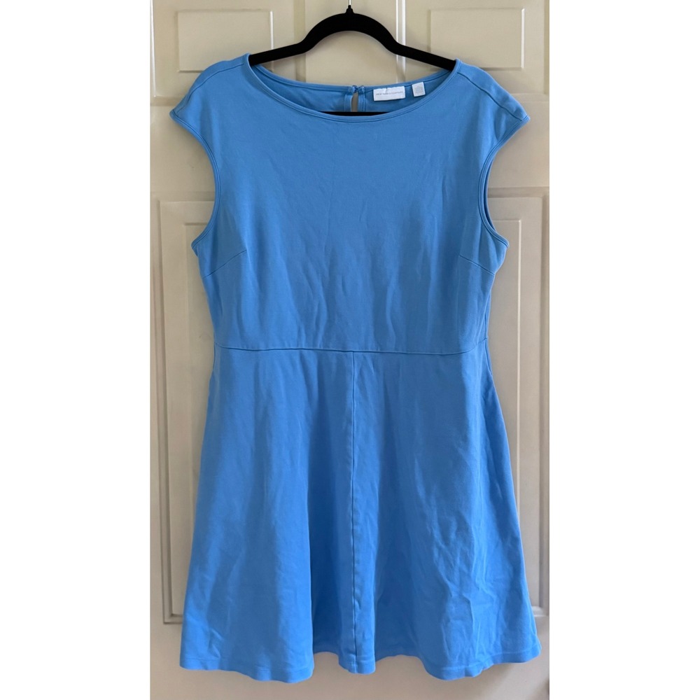 Light Blue Fit & Flare Cotton Knit Mini Dress Cap Sleeve Skater Casual Comfy